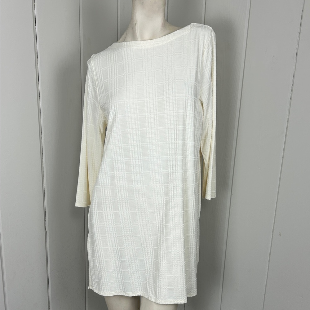 Textured Tunic Top J. Jill Wearever Collection Cream Plaid Stretch medium